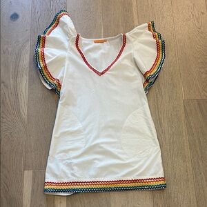 Oliphant Cream Dress with rainbow Rick rack detail